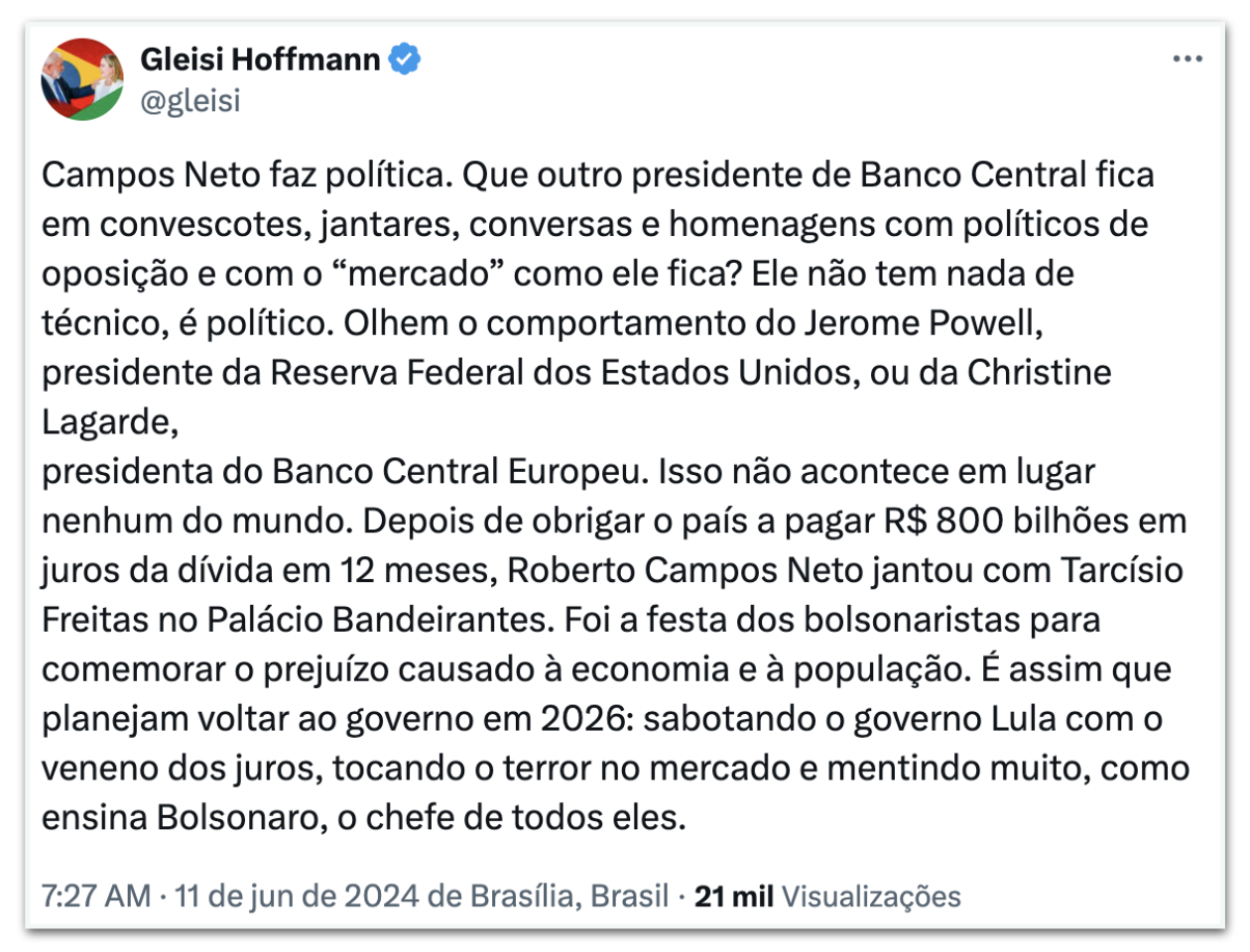Presidente Do Pt Critica Presidente Do Bc Por Envolvimento Político - Gazeta Mercantil - Política