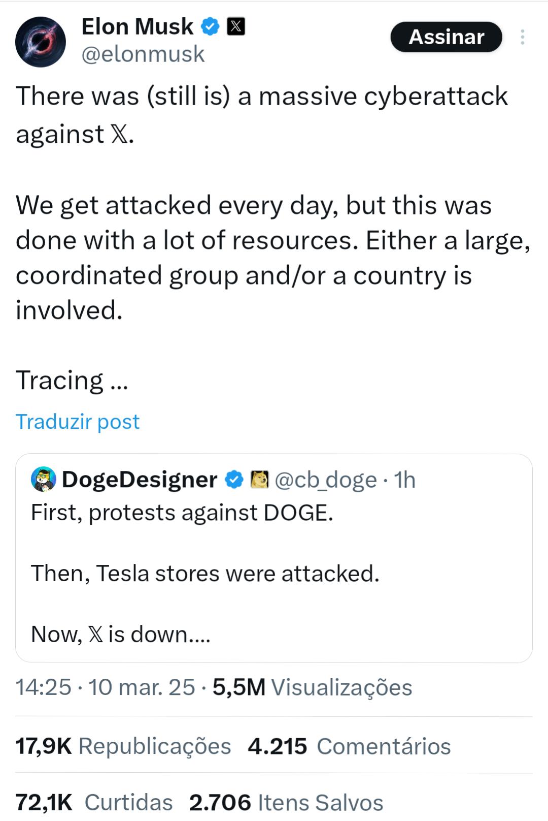 Rede Social X Foi Alvo De Ataque Cibernético, Afirma Elon Musk - Gazeta Mercantil - Tecnologia