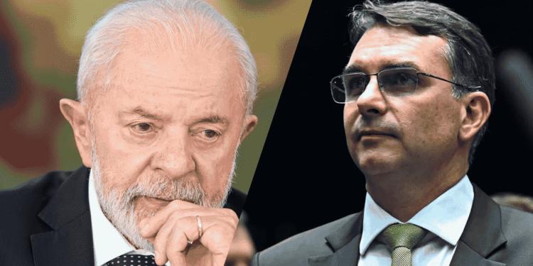 Pesquisa eleitoral Lula 2026 aponta empate técnico com Flávio Bolsonaro e preocupa investidores 1 GAZETA MERCANTIL Presidente Luiz Inácio Lula Da Silva (Pt) E Flábio Bolsonaro (Pl) (Imagem Montagem Money Times Agência Senado)